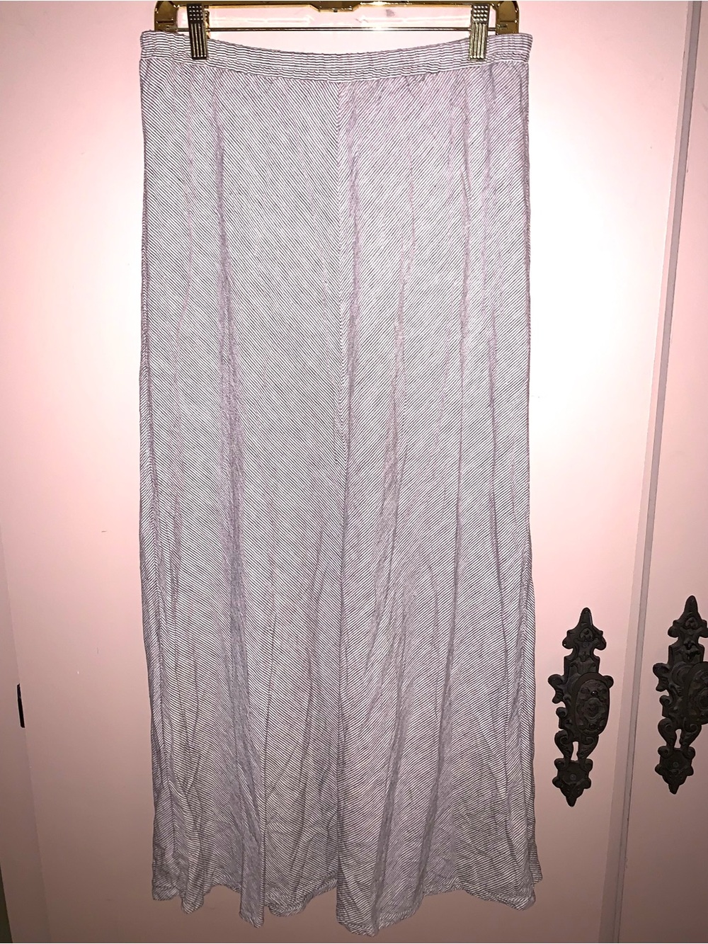 Light Gray and Cream Maxi Skirt - Women's Linen Skirt